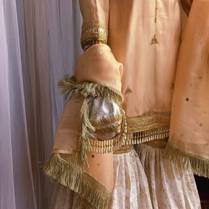Peach Embroidered Designer Suit