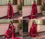 Maroon Satin Designer Suit Set