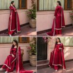 Maroon Satin Designer Suit Set
