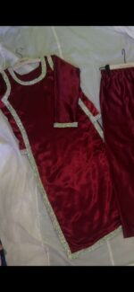 Maroon Satin Designer Suit Set - Image 3