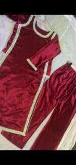 Maroon Satin Designer Suit Set - Image 4
