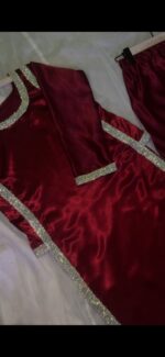 Maroon Satin Designer Suit Set - Image 6