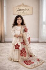 Girls Cream Floral Designer Ethnic Set
